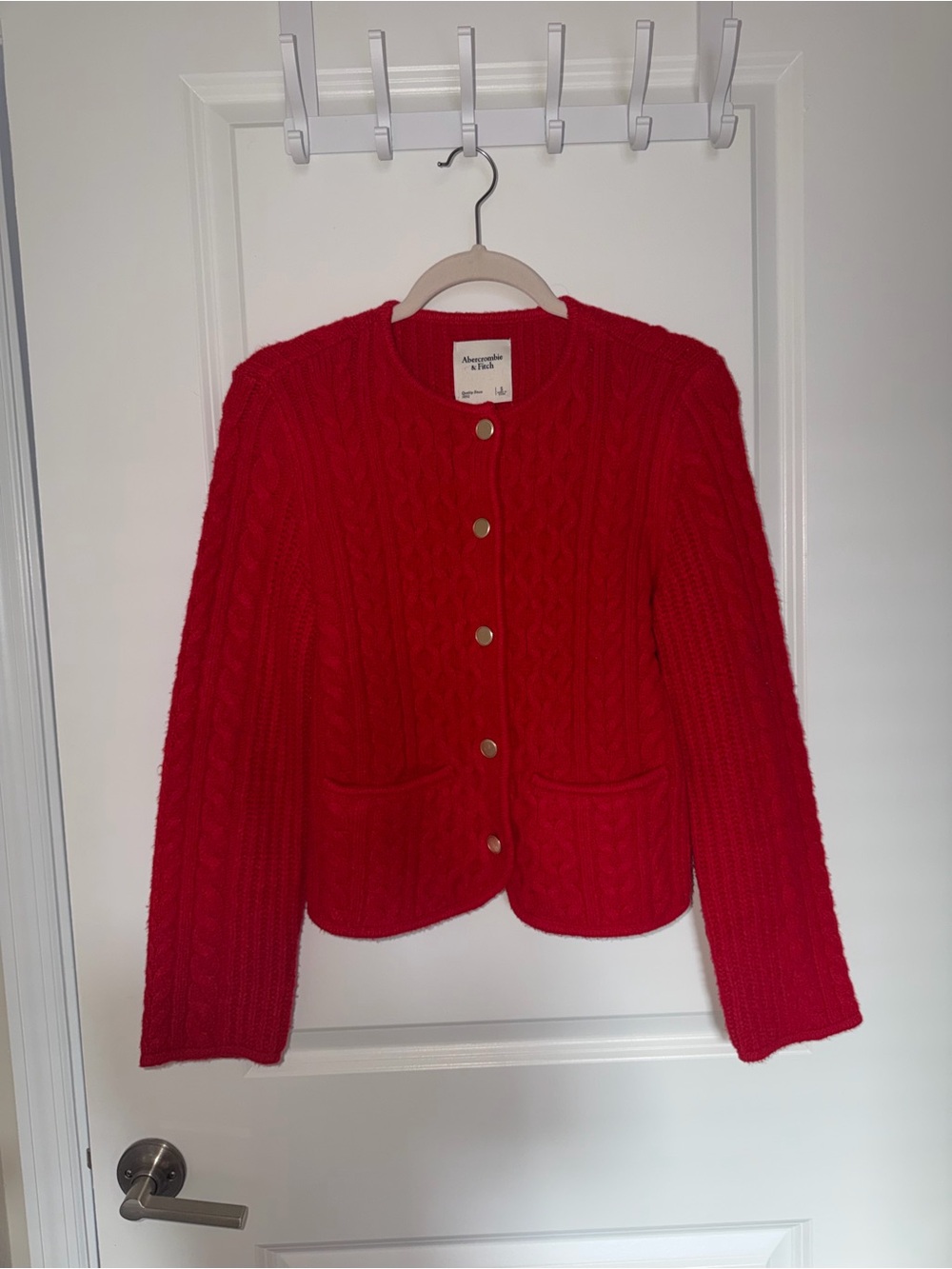 Abercrombie & Fitch Bright Red Cable-Knit Button Front Cardigan